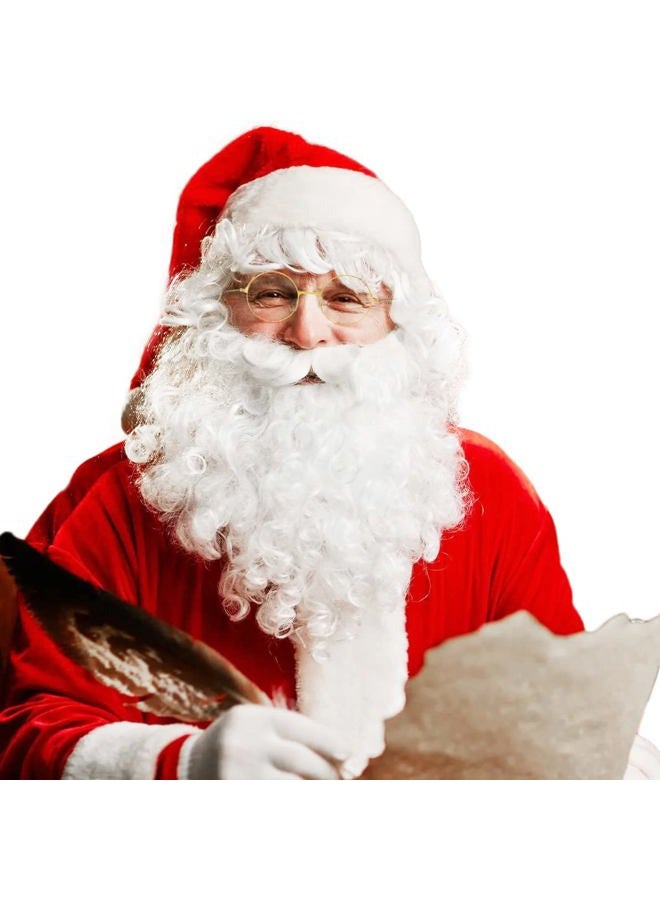 Ccfurwo Santa Beard and Wig Set Professional - Santa Claus Wig, 12'' White Santa Beard, Eyebrow, Glasses, Wig Cap and Santa Hat for Christmas Costumes Party CC018 - Image 1
