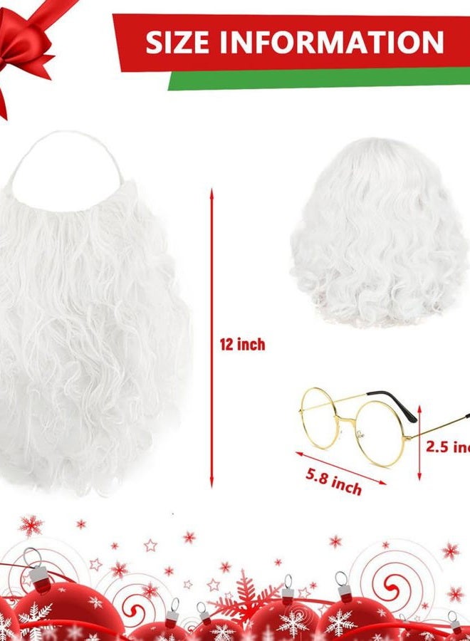 Ccfurwo Santa Beard and Wig Set Professional - Santa Claus Wig, 12'' White Santa Beard, Eyebrow, Glasses, Wig Cap and Santa Hat for Christmas Costumes Party CC018 - Image 4