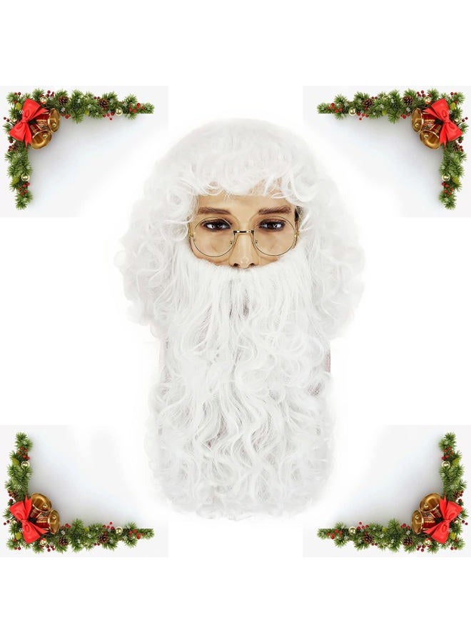 Ccfurwo Santa Beard and Wig Set Professional - Santa Claus Wig, 12'' White Santa Beard, Eyebrow, Glasses, Wig Cap and Santa Hat for Christmas Costumes Party CC018 - Image 5