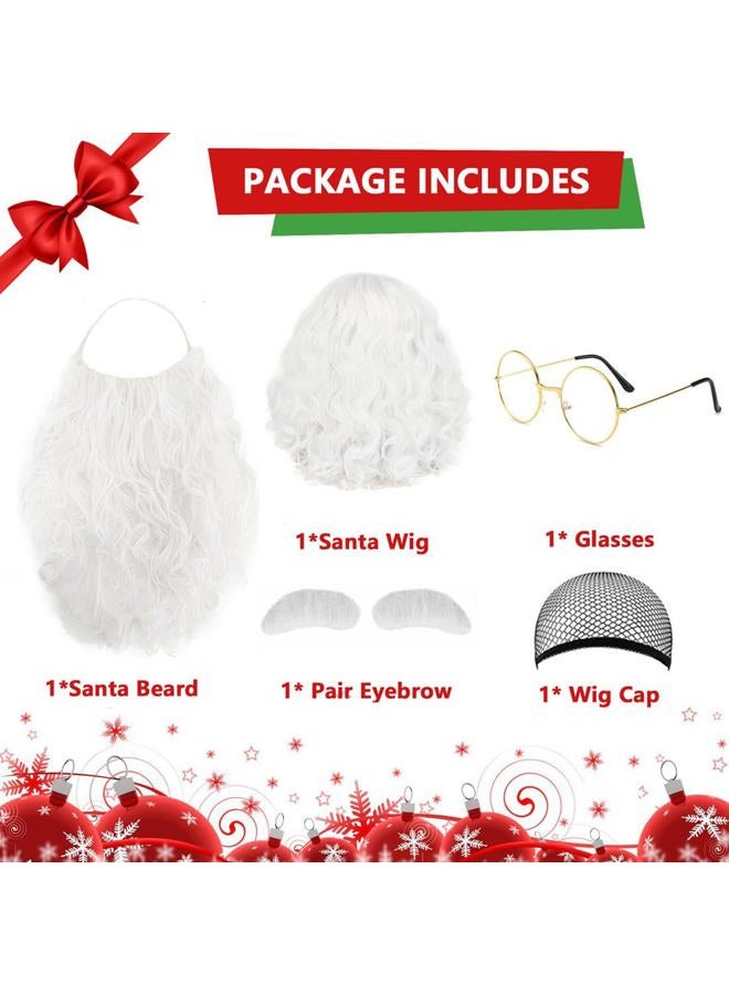Ccfurwo Santa Beard and Wig Set Professional - Santa Claus Wig, 12'' White Santa Beard, Eyebrow, Glasses, Wig Cap and Santa Hat for Christmas Costumes Party CC018 - Image 3