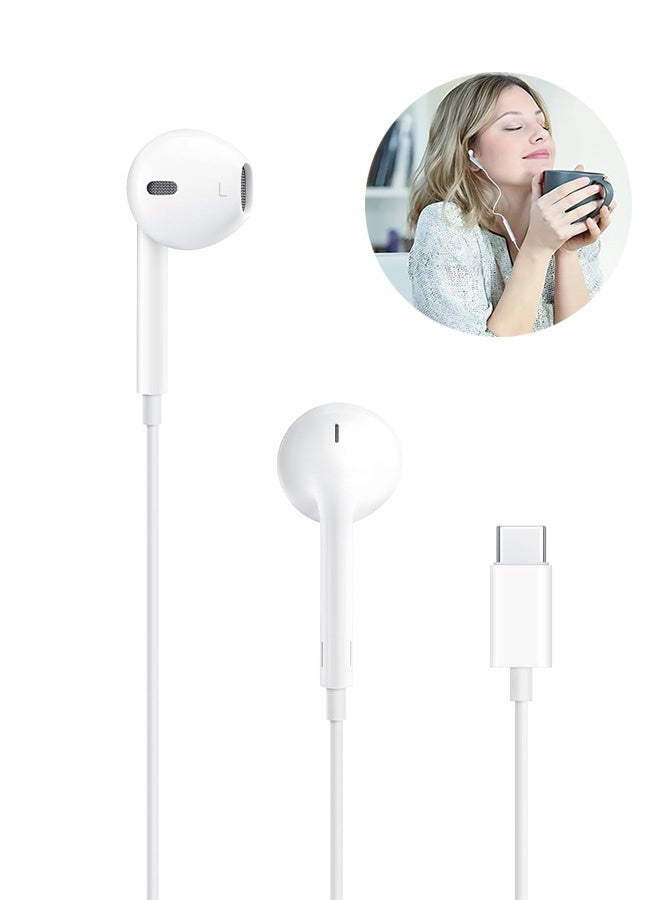 MXN Wired Ear Buds with USB C, Wired Ear Buds with Built-in Remote to Control Music Phone Calls and Volume, Headphones for iPhone 15/16Pro Max iPad Pro/Air Samsung (White)  - Image 1