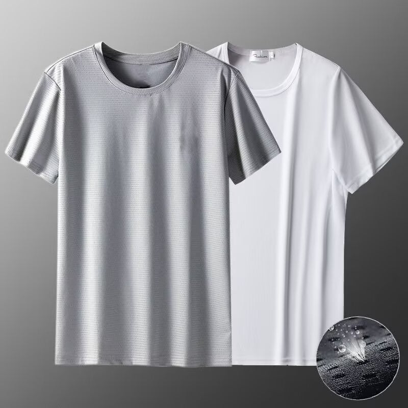 Ice Silk Short-sleeved T-shirt Mens Mesh Thin Half-sleeved Sports Clothes Cold Breathable Work Base Shirt Black - Image 5