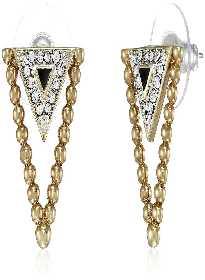 Estele 24 Kt Gold Plated Triangular Studs Earrings with Austrian Crystals and Enamel for Women - Image 2