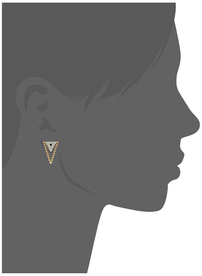 Estele 24 Kt Gold Plated Triangular Studs Earrings with Austrian Crystals and Enamel for Women - Image 3