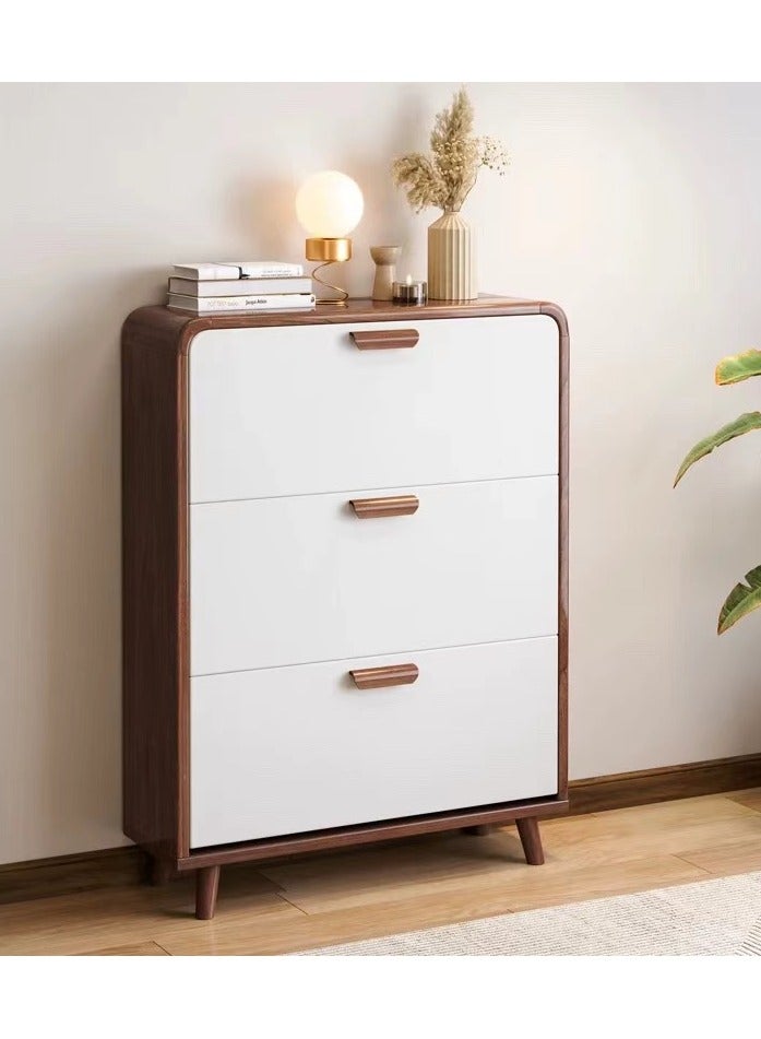 Shoe Cabinet Shoe Rack Freestanding Shoe Cupboard with 3 Flip Drawers Solid Wood Shoe Stand Ultra Thin Shoe Organizer for Entrance,Hallway, Bedroom - Image 1