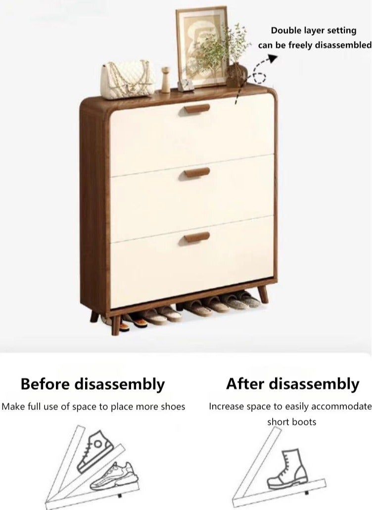 Shoe Cabinet Shoe Rack Freestanding Shoe Cupboard with 3 Flip Drawers Solid Wood Shoe Stand Ultra Thin Shoe Organizer for Entrance,Hallway, Bedroom - Image 4