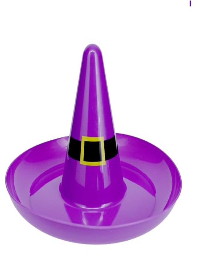 Greenbrier AJS - Halloween Themed Plastic Witch Hat Round Tray 13.5 in Black and Purple Set of 2 - Perfect for Serving up Chips and dip, Candy, Eyeballs and Worms, and More on Halloween! - Image 2