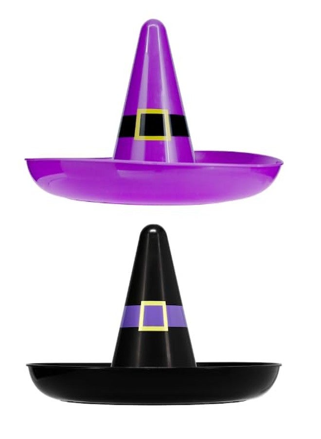 Greenbrier AJS - Halloween Themed Plastic Witch Hat Round Tray 13.5 in Black and Purple Set of 2 - Perfect for Serving up Chips and dip, Candy, Eyeballs and Worms, and More on Halloween! - Image 1