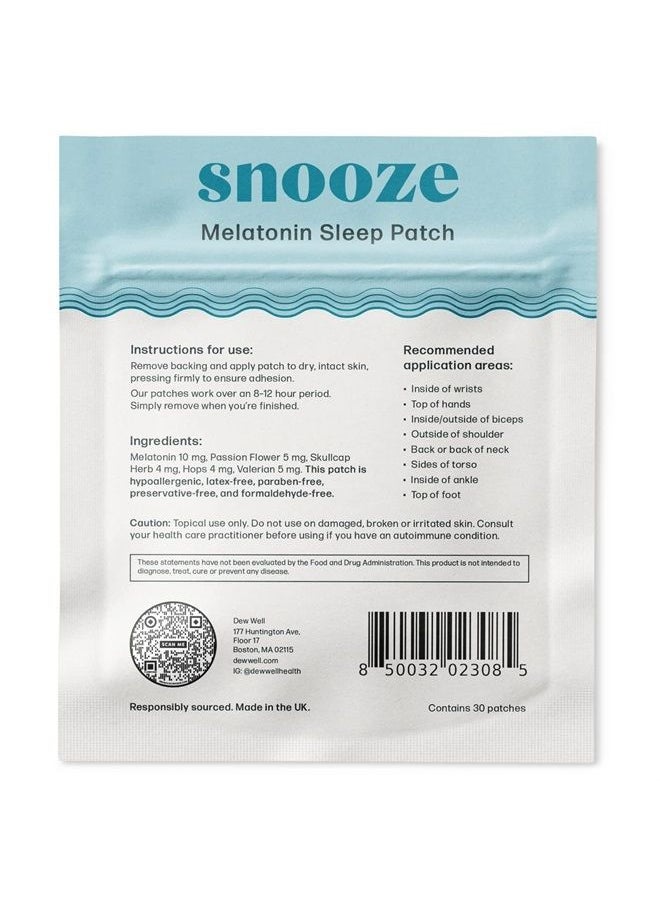 Dew Well - Snooze Melatonin Sleep Supplement Patch - Supports Natural Sleep - Melatonin - Wearable Sleep Patch - Easily Take On and Off (30) - Image 1