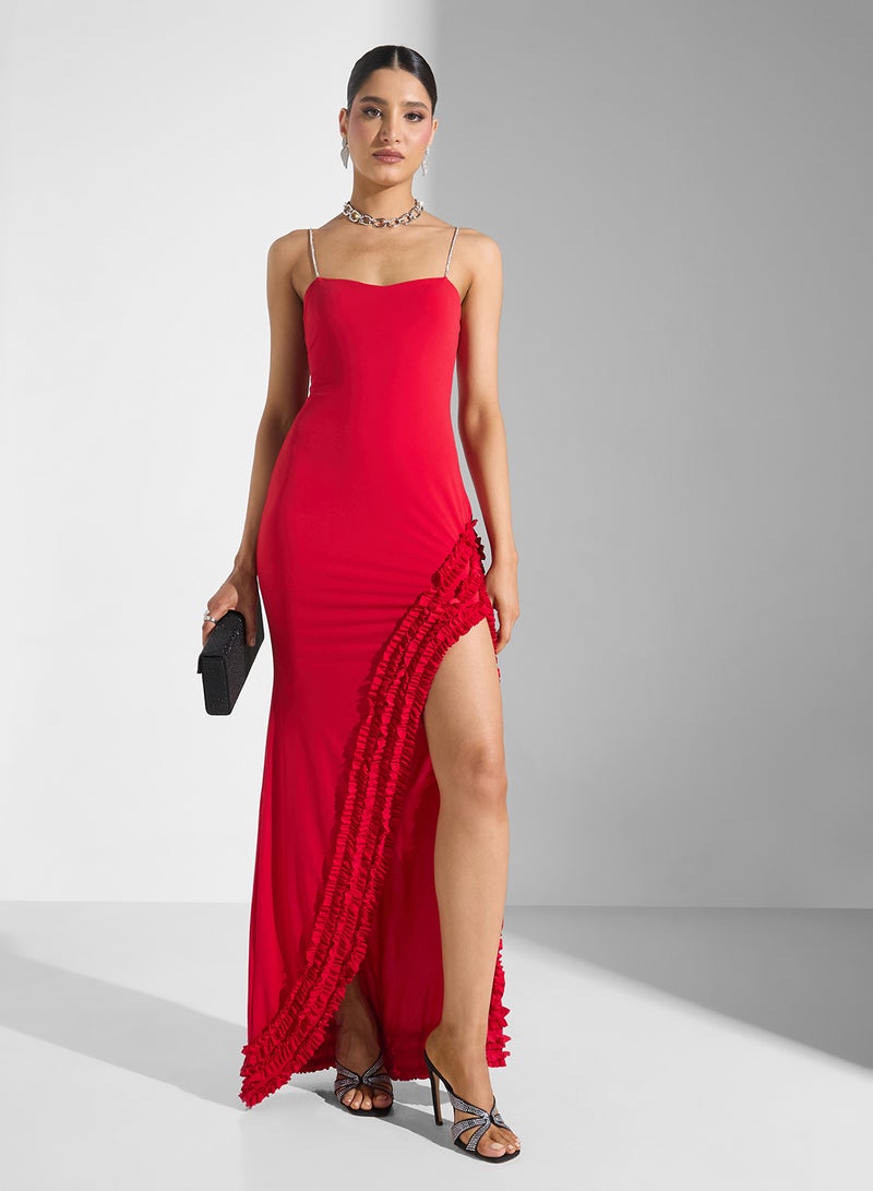 Ella Limited Edition Ruffled Hem   Crystal Straps Dress - Image 4