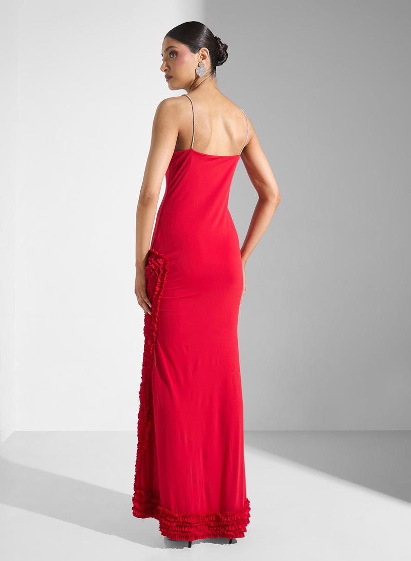 Ella Limited Edition Ruffled Hem   Crystal Straps Dress - Image 2