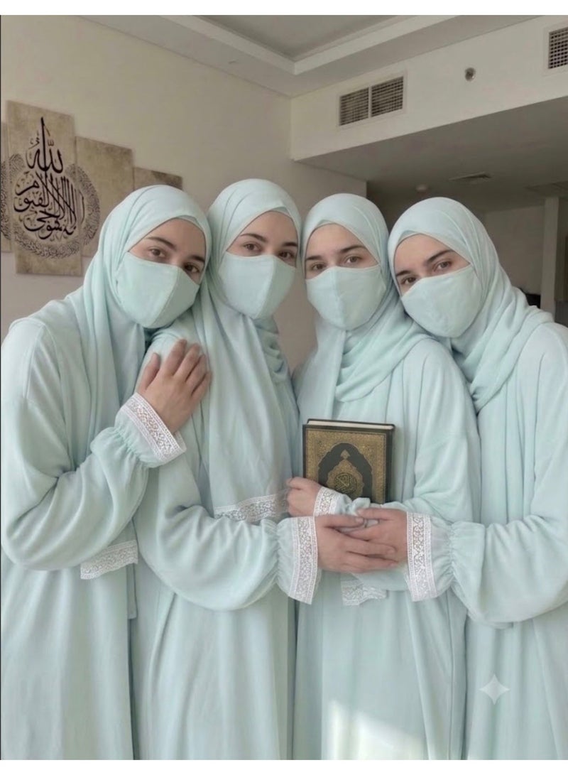 AMYAE Prayer Dress for Women One Piece | Islamic Modest Chiffon Jilbab with Attached Hijab | Long Sleeve Full Coverage Namaz Salah Dress for Umrah & Hajj | Mint Green - Image 3