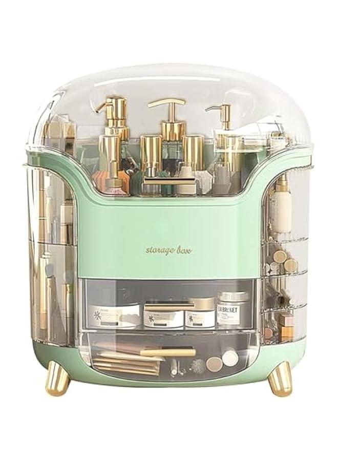 HOOKOR Makeup Organizer and Storage, Cosmetics Organizer Box for Countertop with Lid & Drawers, Cosmetics Skincare Organizers Box with Waterproof & Dustproof Cover for Bedroom,Light Green - Image 1