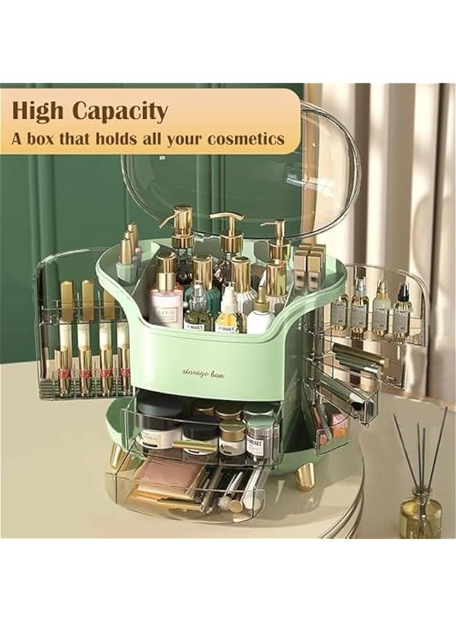 HOOKOR Makeup Organizer and Storage, Cosmetics Organizer Box for Countertop with Lid & Drawers, Cosmetics Skincare Organizers Box with Waterproof & Dustproof Cover for Bedroom,Light Green - Image 3