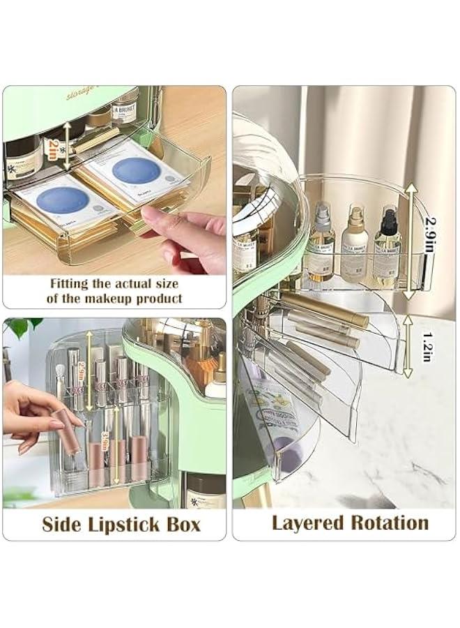 HOOKOR Makeup Organizer and Storage, Cosmetics Organizer Box for Countertop with Lid & Drawers, Cosmetics Skincare Organizers Box with Waterproof & Dustproof Cover for Bedroom,Light Green - Image 4