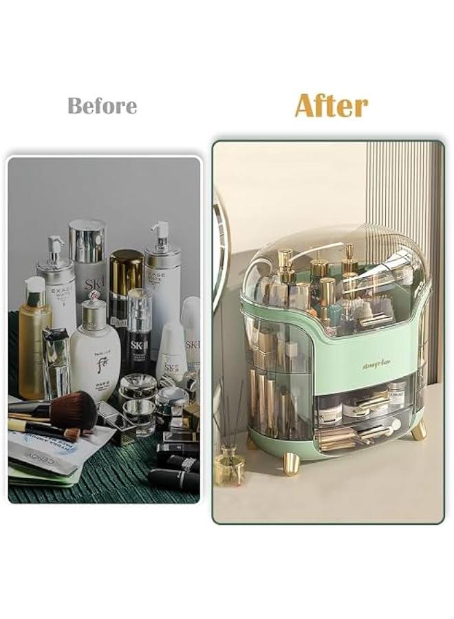 HOOKOR Makeup Organizer and Storage, Cosmetics Organizer Box for Countertop with Lid & Drawers, Cosmetics Skincare Organizers Box with Waterproof & Dustproof Cover for Bedroom,Light Green - Image 5