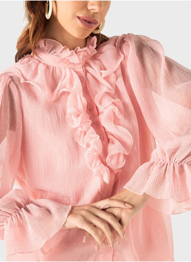2Xtremz Ruffle Detail High Neck Top