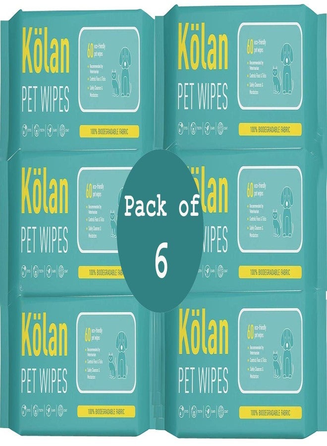 Kolan Pet Wipes 60 Count | Combo Pack of 6 | Fragrance-Free, Grooming Wet Wipes | Eco-Friendly and Biodegradable | for Dogs, Cats, Puppies, Rabbits and Small Pets - Image 1