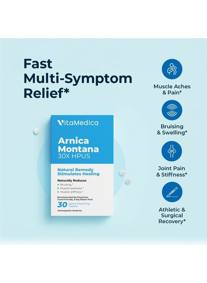 VitaMedica - Arnica Montana 30X HPUS, Clinical Grade, Quick Dissolve Tablets, Five-Day Recovery Pack for Pain and Bruise Relief After Surgery or Injury, Natural Healing, Gentle on the Stomach - 30 Count - Image 1
