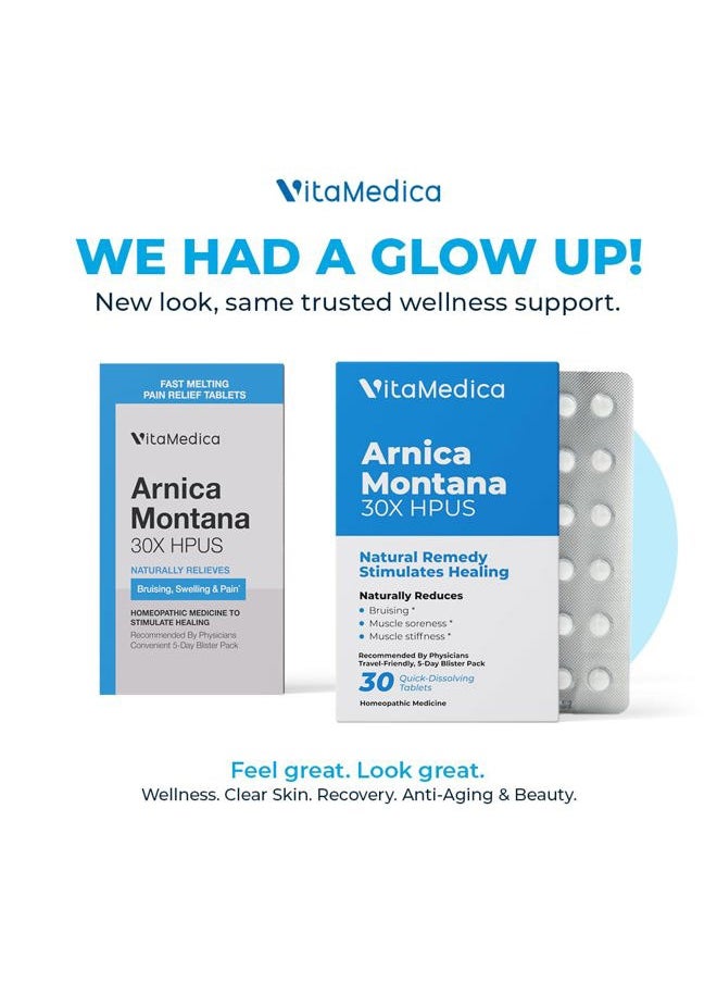VitaMedica - Arnica Montana 30X HPUS, Clinical Grade, Quick Dissolve Tablets, Five-Day Recovery Pack for Pain and Bruise Relief After Surgery or Injury, Natural Healing, Gentle on the Stomach - 30 Count - Image 1