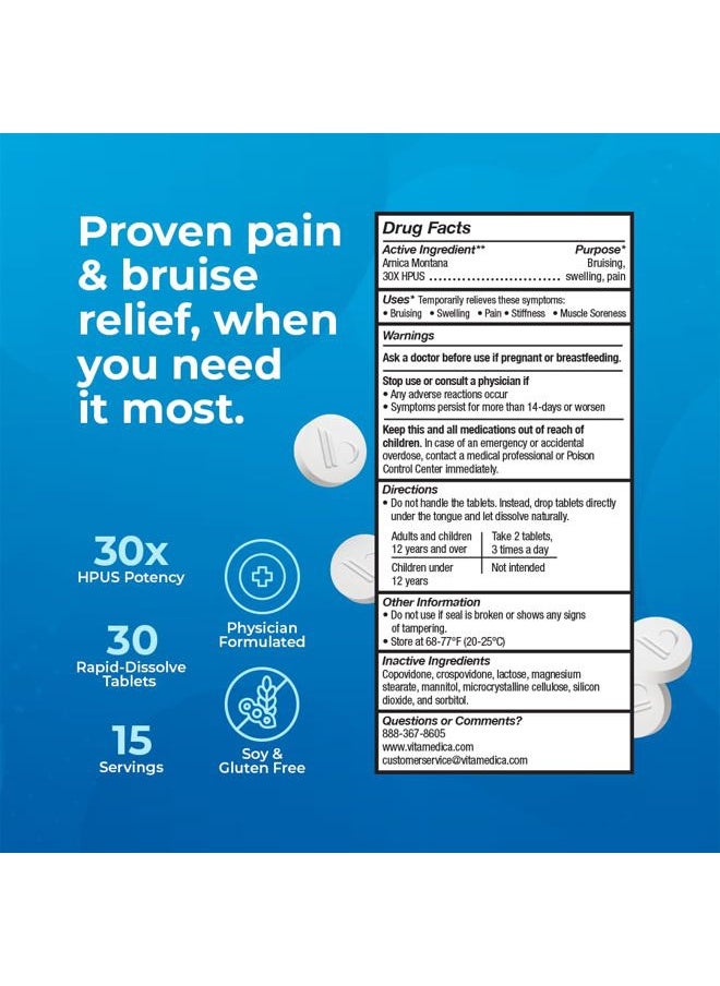 VitaMedica - Arnica Montana 30X HPUS, Clinical Grade, Quick Dissolve Tablets, Five-Day Recovery Pack for Pain and Bruise Relief After Surgery or Injury, Natural Healing, Gentle on the Stomach - 30 Count - Image 1