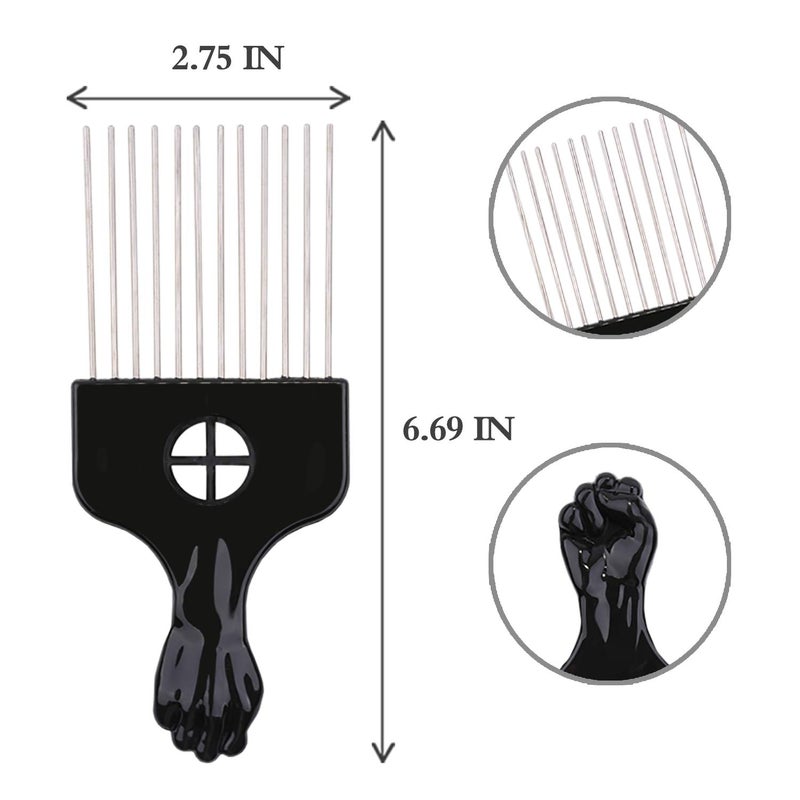 LEADUWAY Hair Pick, Hair Comb, Metal Pick Comb, Detangle Wig Braid Hair Styling Comb, Black, 1 PACK - Image 2