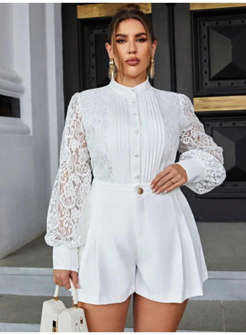 SIMPLEE Women's playsuit with lace sleeves and shorts