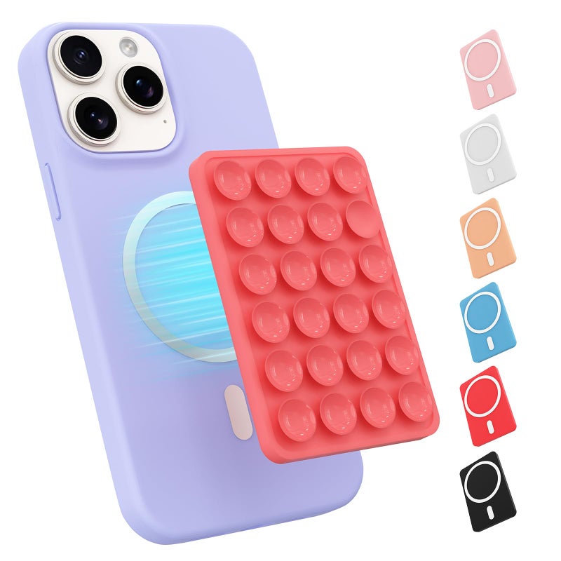 OPOM Magnetic Suction Phone Mount for MagSafe Case,Silicone Sticky Phone Grip Holder for iPhone,Removable Hands-Free Selfie/Video for TikTok & Instagram Influencer/Creator (Rose Red) - Image 1