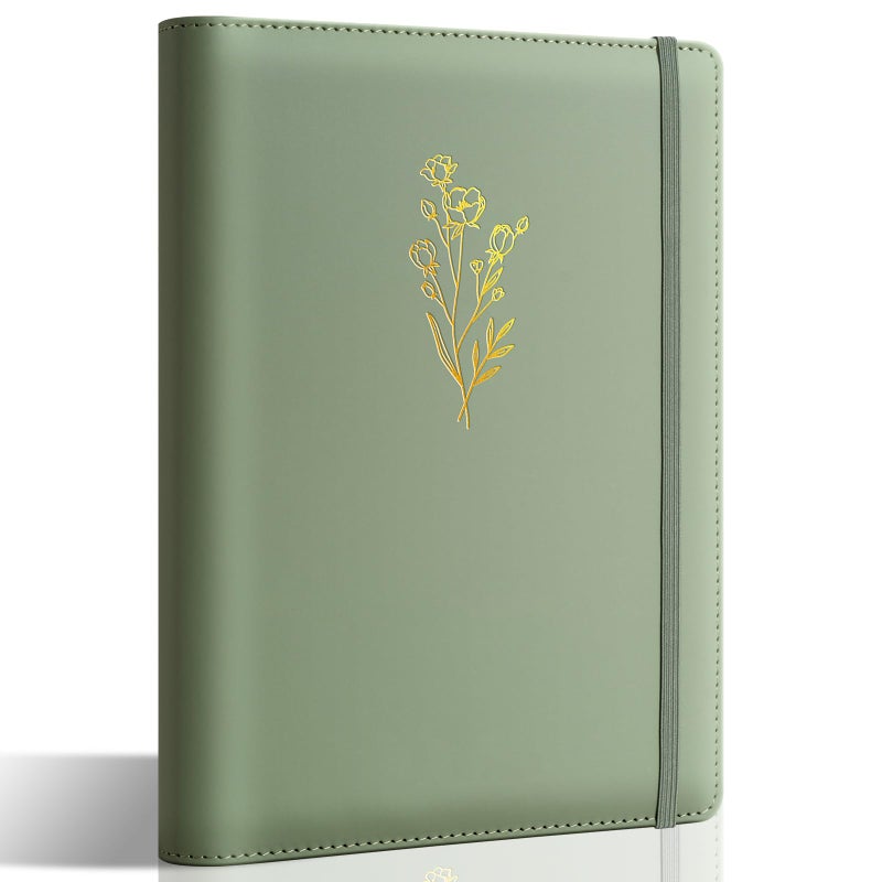 Ovesmusl Aesthetic A6 Binder 6 Ring Refillable Notebook Planner Cover Small 0.8 Inch Loose Leaf Binder for Journaling or Collections Refillable Notebook Holder with Pocket,Green - Image 1