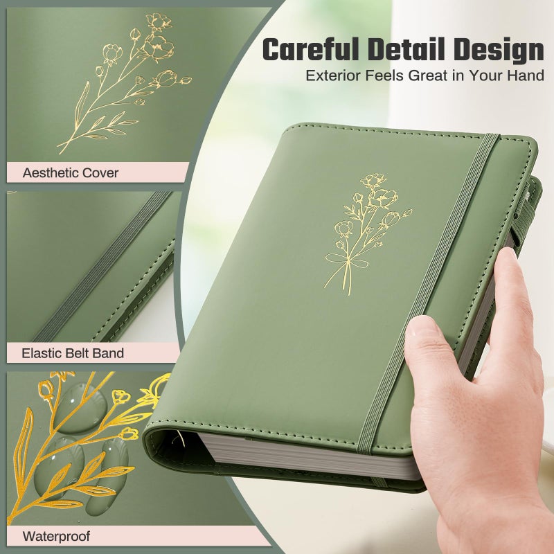Ovesmusl Aesthetic A6 Binder 6 Ring Refillable Notebook Planner Cover Small 0.8 Inch Loose Leaf Binder for Journaling or Collections Refillable Notebook Holder with Pocket,Green - Image 4