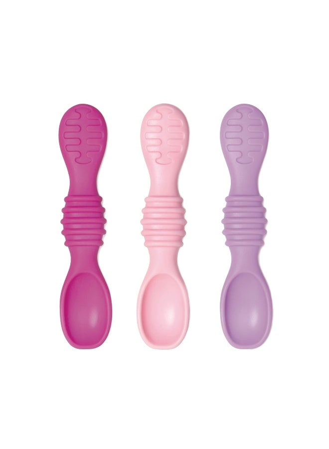 Bumkins Baby Utensils Set, Silicone Spoons for Dipping, Self-Feeding, Baby Led Weaning, Trainer Tip, Soft Chew Safe, Learning First Stage Eating, Babies 4 Months, 3-pk Lollipop Color - Image 1