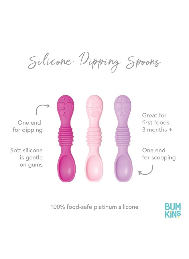 Bumkins Baby Utensils Set, Silicone Spoons for Dipping, Self-Feeding, Baby Led Weaning, Trainer Tip, Soft Chew Safe, Learning First Stage Eating, Babies 4 Months, 3-pk Lollipop Color - Image 5