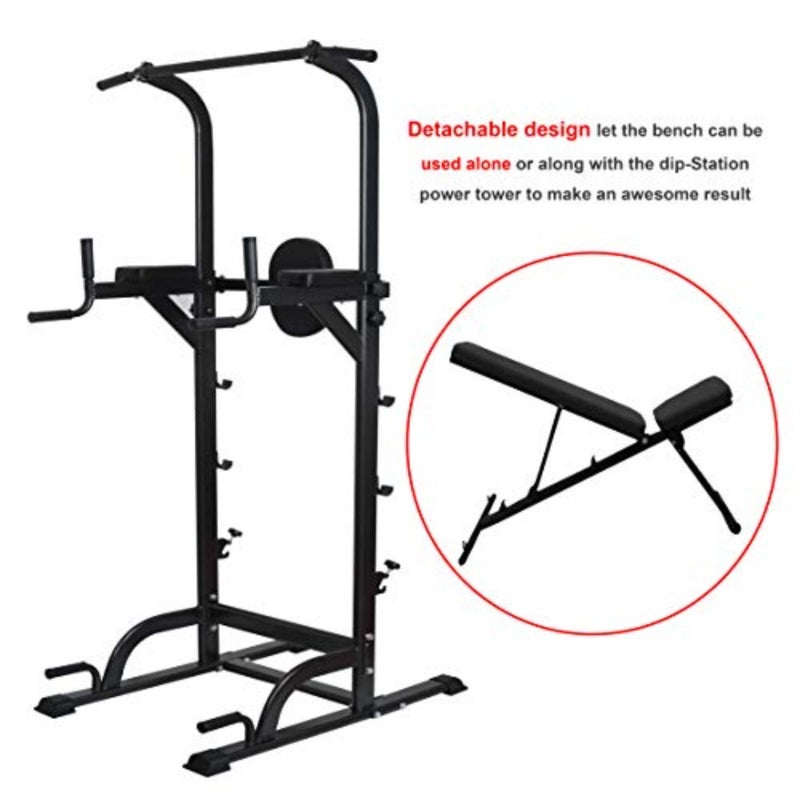 Home gym dip station with heavy duty steel construction, black finish, supports up to 800 lbs, adjustable height, multi-function for pull-ups, chin-ups, dips, and sit-ups - Image 5