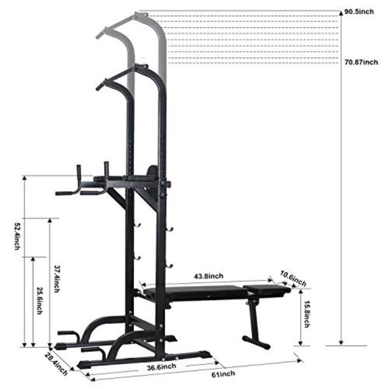 Home gym dip station with heavy duty steel construction, black finish, supports up to 800 lbs, adjustable height, multi-function for pull-ups, chin-ups, dips, and sit-ups - Image 3