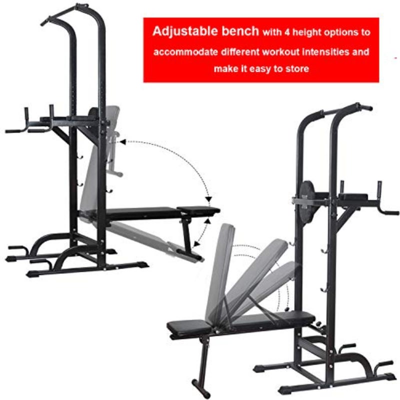 Home gym dip station with heavy duty steel construction, black finish, supports up to 800 lbs, adjustable height, multi-function for pull-ups, chin-ups, dips, and sit-ups - Image 2