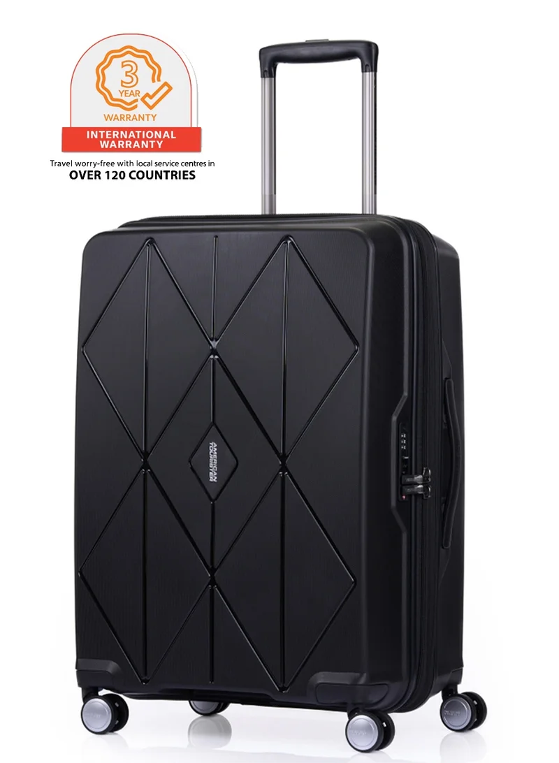 AMERICAN TOURISTER Argyle Suitcase, Check-In Size 68 cm / 25 inch, 4 Spinner Wheels, Hard Top, Polypropylene, Black|DuoSaf™ Security Zipper|Expandable|TSA 008 - 3 Years International Warranty