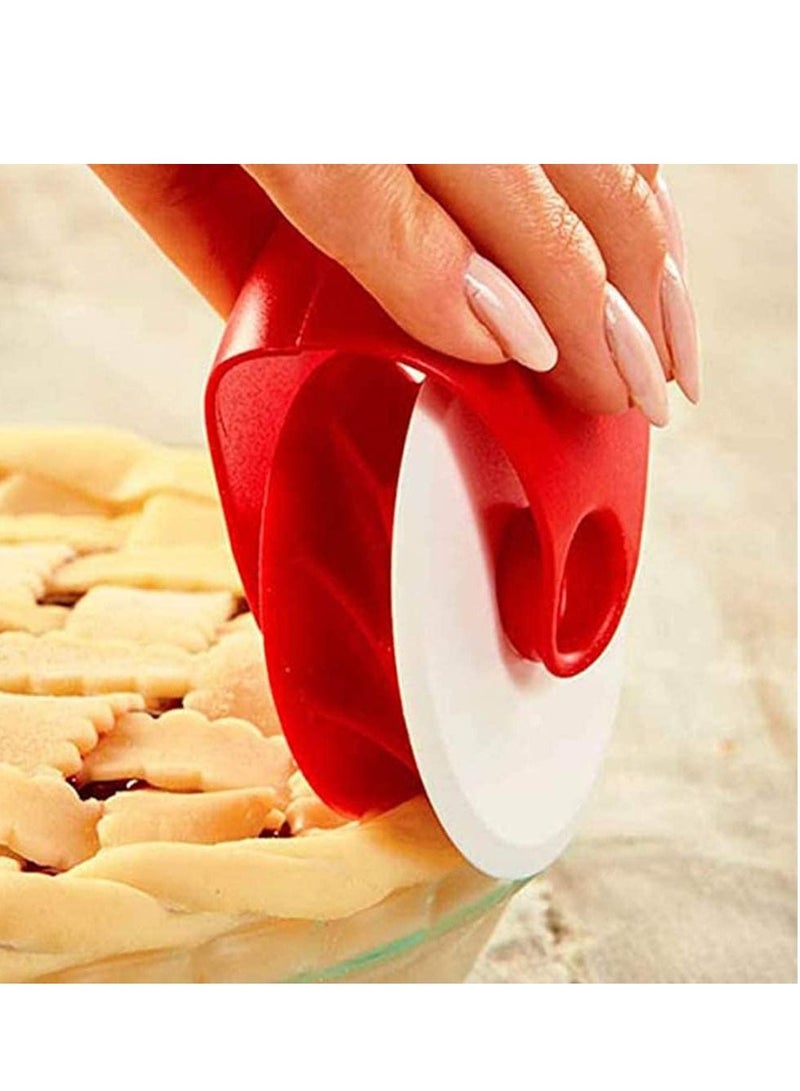 SYOSI Pack of 4, Baking Cutter/Pastry Cutter/Dough Roller Knife/Pasta Tool/Cookie Pie/Pizza Bread Lattice Cutter Plastic Wheel for Pizza Crust Pie Decoration, Red+White - Image 2
