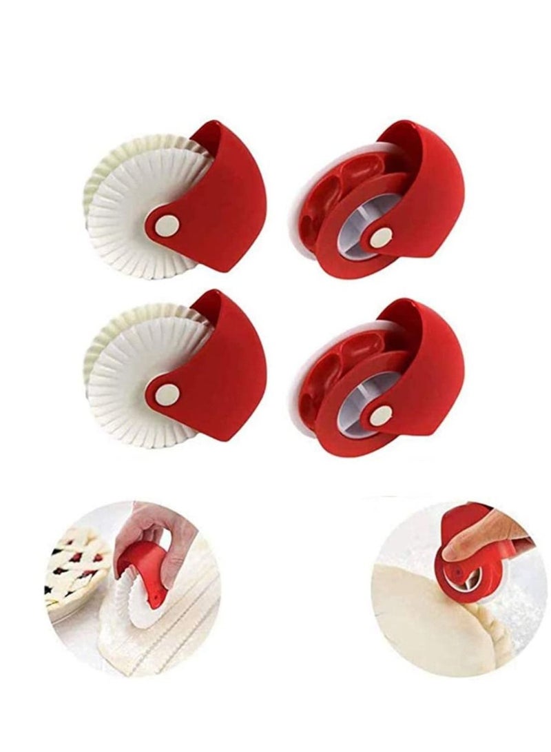 SYOSI Pack of 4, Baking Cutter/Pastry Cutter/Dough Roller Knife/Pasta Tool/Cookie Pie/Pizza Bread Lattice Cutter Plastic Wheel for Pizza Crust Pie Decoration, Red+White - Image 1