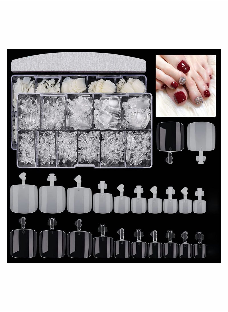 KASTWAVE False Toenails Tip with Box, 200 Pieces Acrylic Artificial Toenails French Full Cover Toe Art Nails Fake Tips for Women, 10 Sizes for Nail Salon and DIY Foot Decoration (Clear)  - Image 1