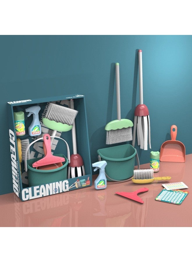 Children's Broom Dustpan Mop Set Simulation Mini Small Broom Corner Cleaning Baby Play Home Toy Combination-Color:XG2-20B/10 Piece Set - Image 1