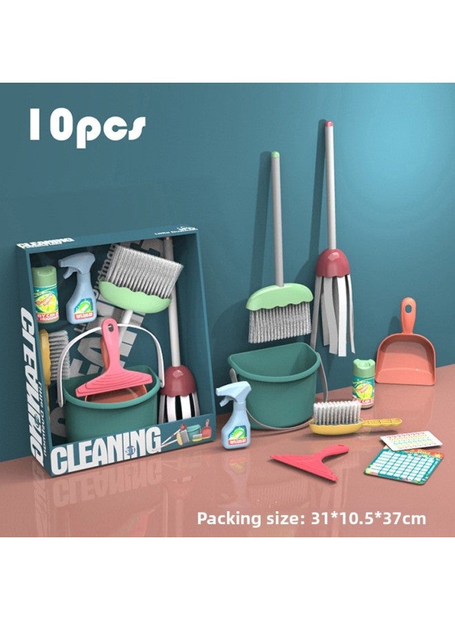 Children's Broom Dustpan Mop Set Simulation Mini Small Broom Corner Cleaning Baby Play Home Toy Combination-Color:XG2-20B/10 Piece Set - Image 3