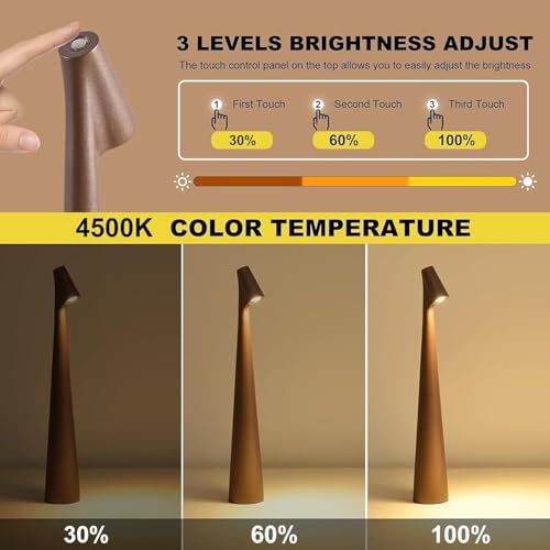 XERGY Portable LED Table Lamp – USB Rechargeable Cordless Touch Lamp with Focused Light, 1200 mAh Battery, Modern Design, 3-Level Dimmable Night Light for Bedroom,Study Room, Living Room, or Office - Image 3