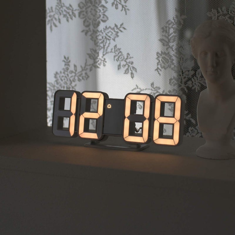 mooas 3D Pure mini White Gold LED Clock MultiFunction LED Clock Calendar Alarm Temperature 85 White Gold Table Alarm Clock