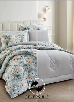 Donetella Comforter Set 4-Pcs Single Size Printed Reversible Bed FIt 170x 230 CM All Season Comforter With (350 GSM) Down Alternative Filling, Osb Grey  - Image 3