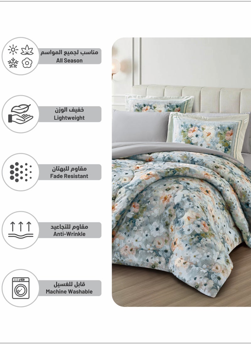 دوناتيلا - طقم لحاف 4 قطع مقاس واحد مطبوع سرير قابل للعكس مقاس 170 * 230 سم مع حشوة بديلة لأسفل (350 جرام لكل متر مربع) ، رمادي - Image 1