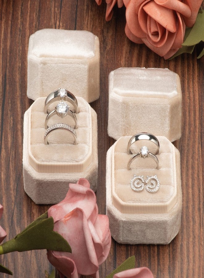 Giftop Cut-Edge Octagon Velvet Ring Box Storage 3 Slots for Wedding Ceremony Proposal Engagement Birthday (Beige) - Image 5