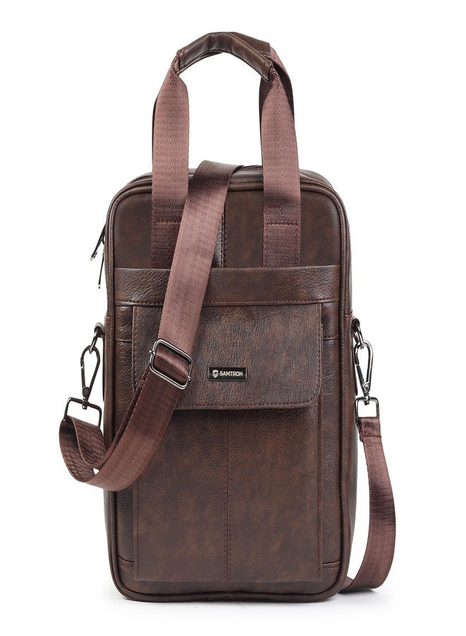 SAMTROH Men's Messenger Bag Vegan Leather Shoulder Bag A4 Size Paper Or Notebook Business Casual Crossbody Bag for Work Travel Outdoor (Brown) - Image 1