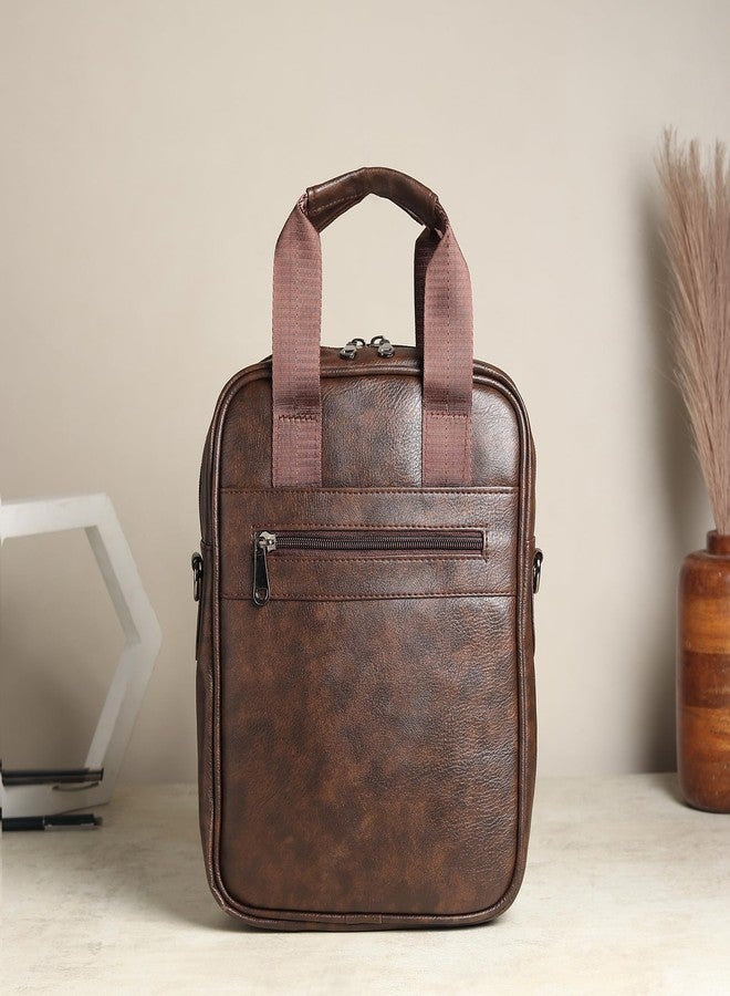 SAMTROH Men's Messenger Bag Vegan Leather Shoulder Bag A4 Size Paper Or Notebook Business Casual Crossbody Bag for Work Travel Outdoor (Brown) - Image 3