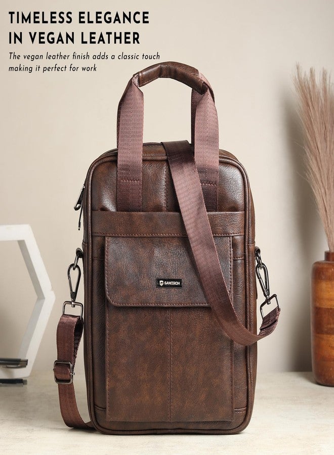 SAMTROH Men's Messenger Bag Vegan Leather Shoulder Bag A4 Size Paper Or Notebook Business Casual Crossbody Bag for Work Travel Outdoor (Brown) - Image 4