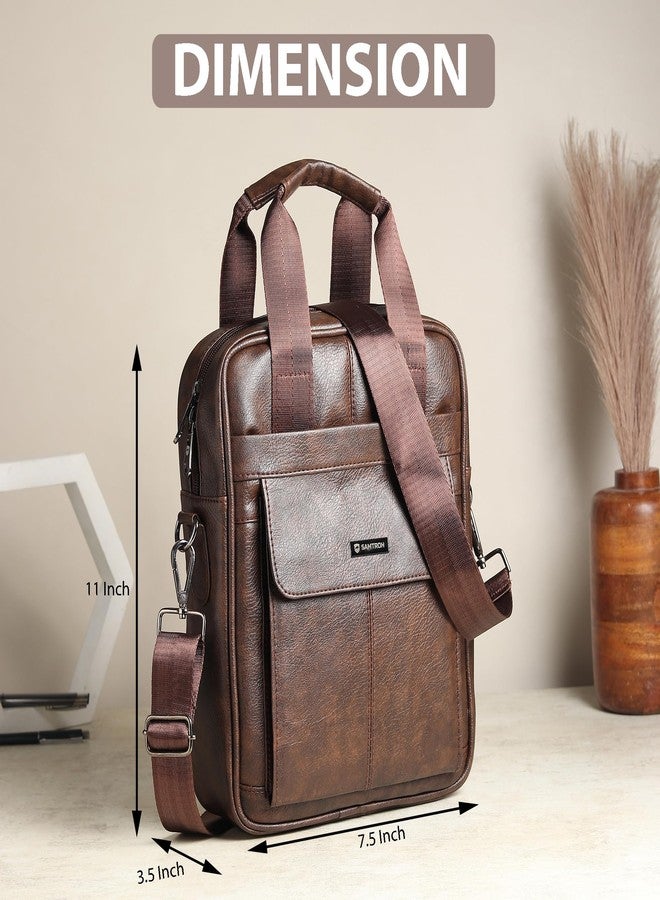 SAMTROH Men's Messenger Bag Vegan Leather Shoulder Bag A4 Size Paper Or Notebook Business Casual Crossbody Bag for Work Travel Outdoor (Brown) - Image 5